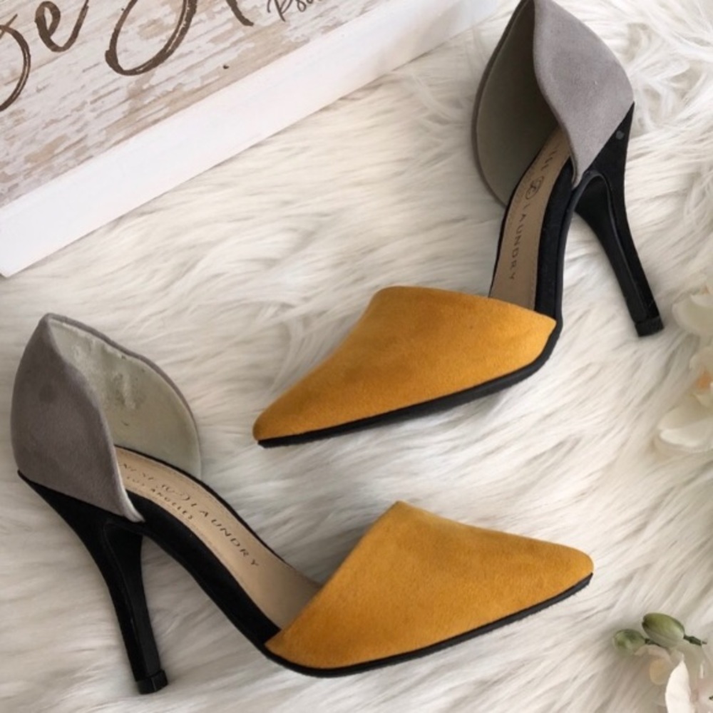 Chinese Laundry D’Orsay Heels Colorblock Mustard Yellow and Gray - 6M